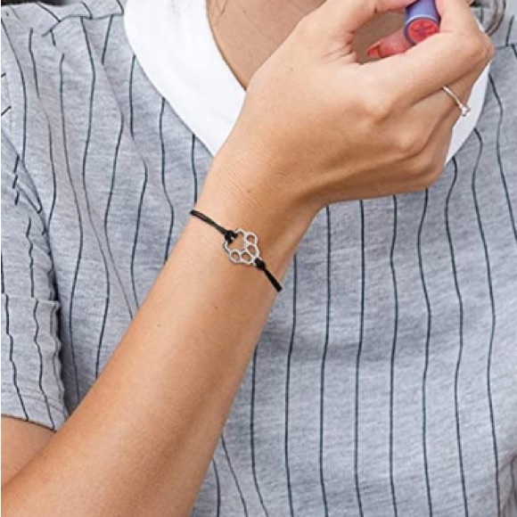 Stainless Steel Paw Print Adjustable Rope Bracelet - Picture 9 of 16